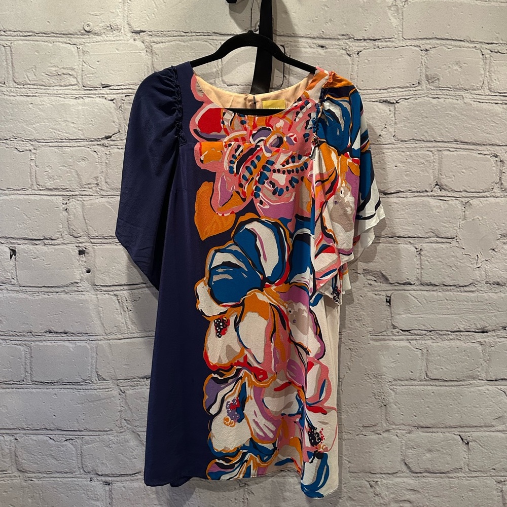 Maeve Blue and Orange Asymmetrical Sheath Dress